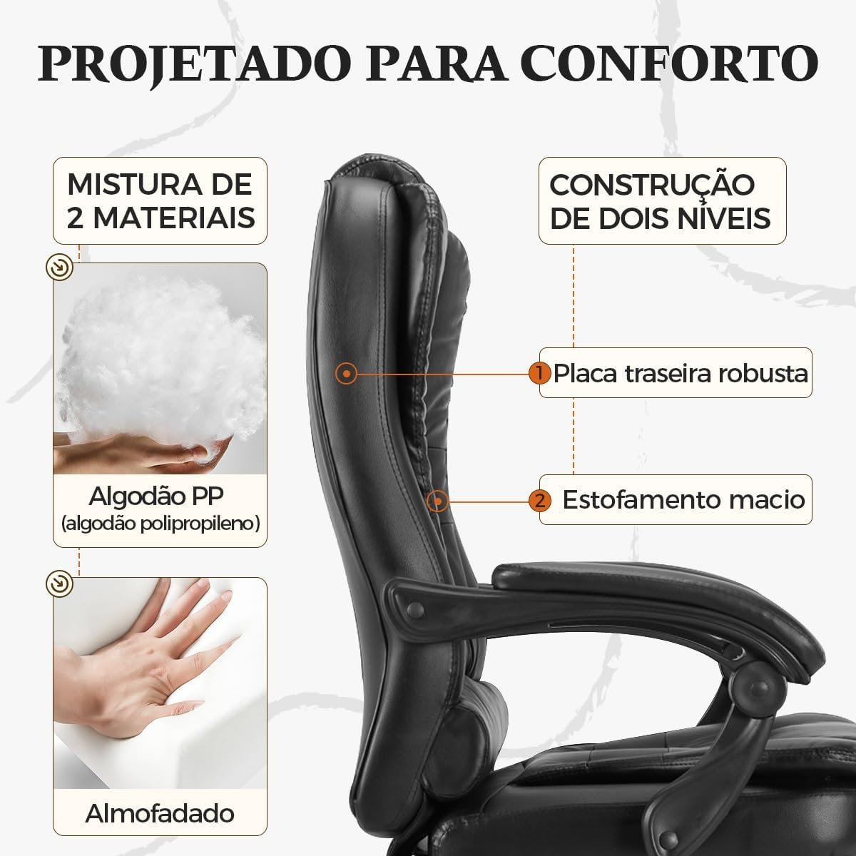 Cadeira De Escritório, Cadeira De Com Apoio Para Os Pés E Encosto Ajustável(Preto) - Imagem 6