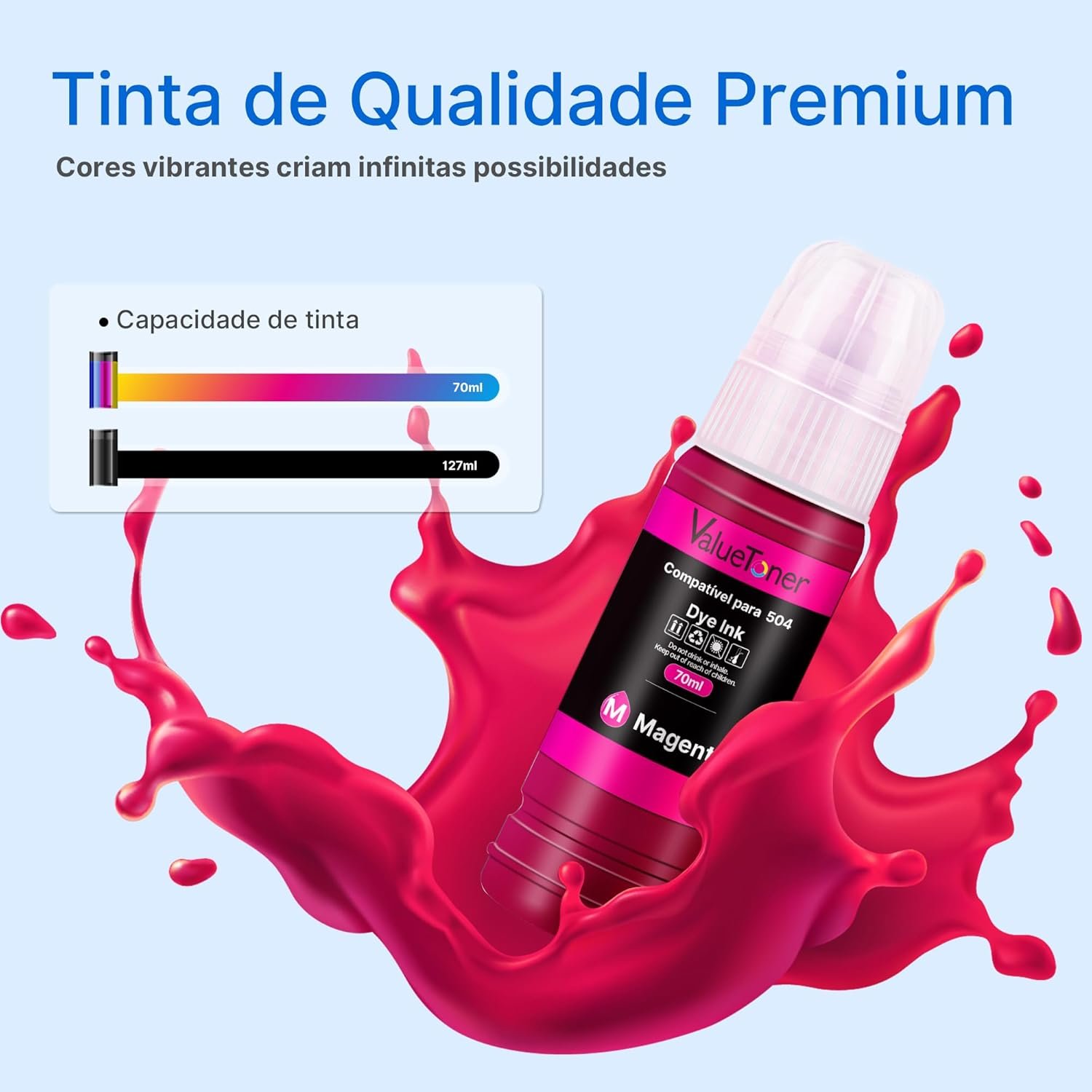 Valuetoner Kit 4 Refil Tintas Compatível para Epson 504 T504 Compatível para Epson Impresoras L4150 L4160 L4260 L6161 L6171 L6191 L6270 L14150 (4 Frascos: Preto, Magenta, Ciano, Amarelo) - Imagem 3