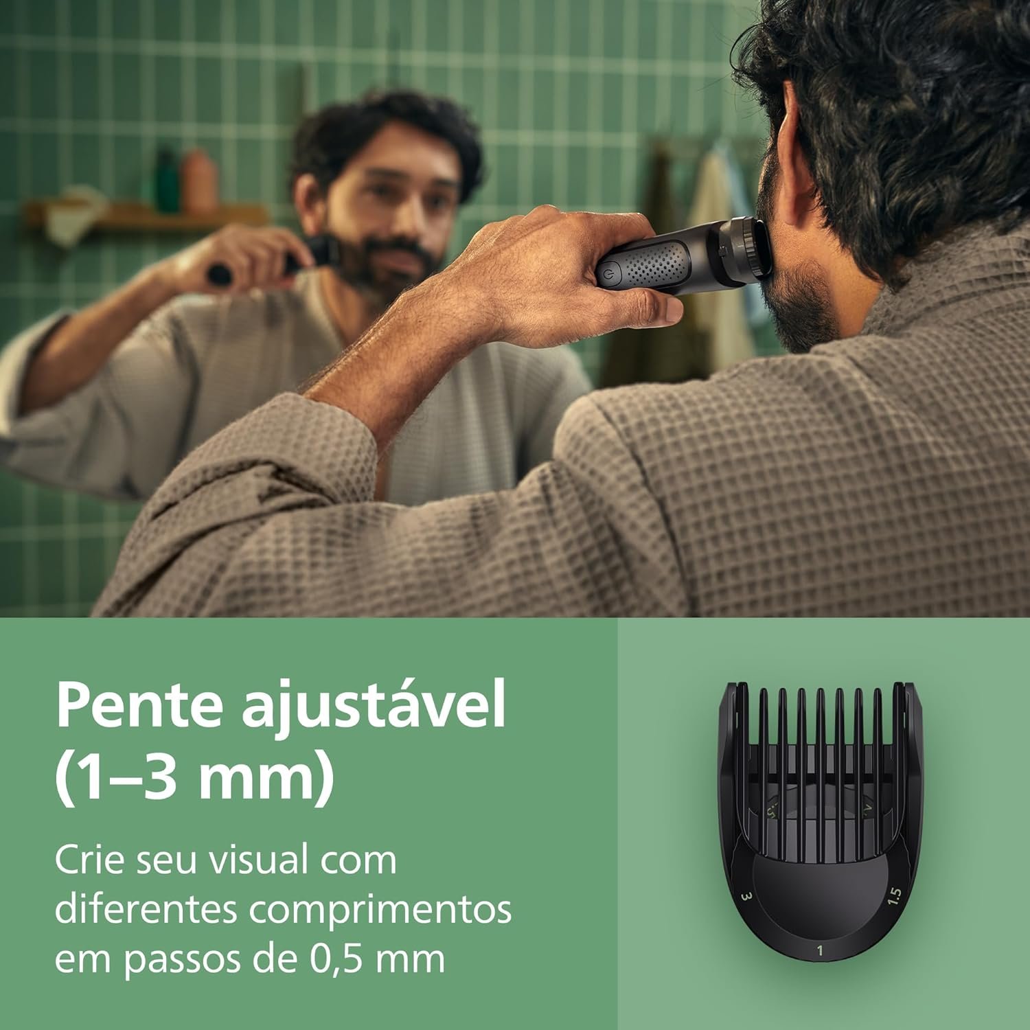 Philips Multigroom Aparador de Pelos 10 em 1 3000 Series, Barbeador elétrico e Aparador para Rosto, Cabeça e Corpo, Lâminas Autoafiáveis para a Pele, 10 Configurações de Comprimento, Modelo MG3931/15 - Imagem 8