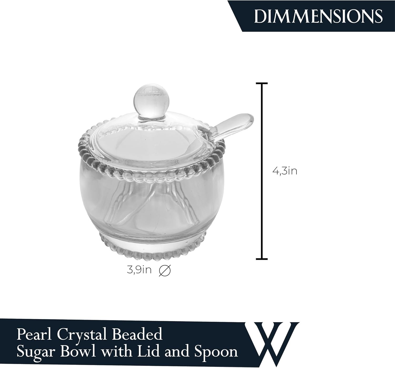 WOLFF - Açucareiro de Cristal com Colher 10cm x 10cm x 11cm - Linha Pearl - Imagem 3