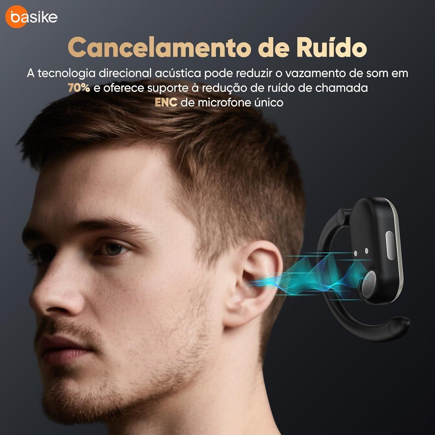 Basike Fone de Ouvido Bluetooth 5.4 OWS, Fone de Ouvido Sem Fio Esportivo HiFi Estéreo Som, IPX4 à Prova D'Água, Redução de Ruído ENC, 30h de Autonomia e Case Voz para Corrida e Exercícios (Preto) - Imagem 8