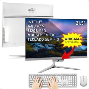 Computador Completo All In One Intel Core i7 21,5″ Full HD 16GB SSD 512GB 4 Núcleos Super Turbo Hdmi Teclado e Mouse Strong Tech