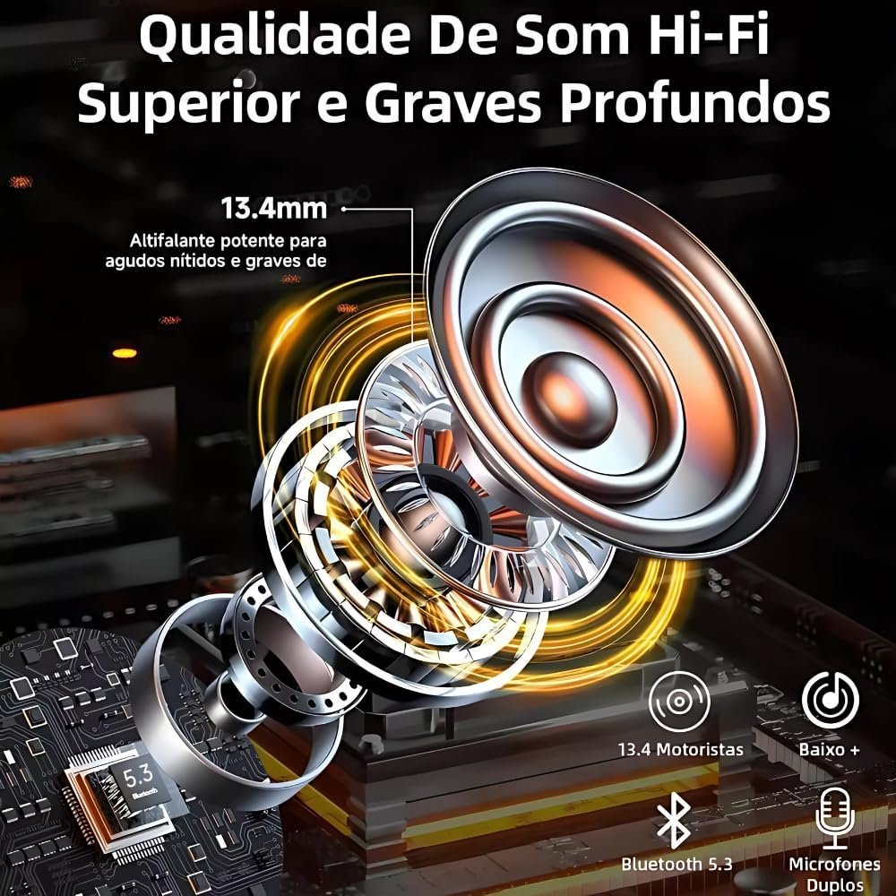 Fone De Ouvido Bluetooth 5.4, Com Borrachinhas, Compatível Com Todo Celular, Cancelamento Ruído, Bateria 16 Horas, Microfone, Controle Touch, Resistente a Agua, Cabo de Carregamento - Linha Premium - Imagem 4