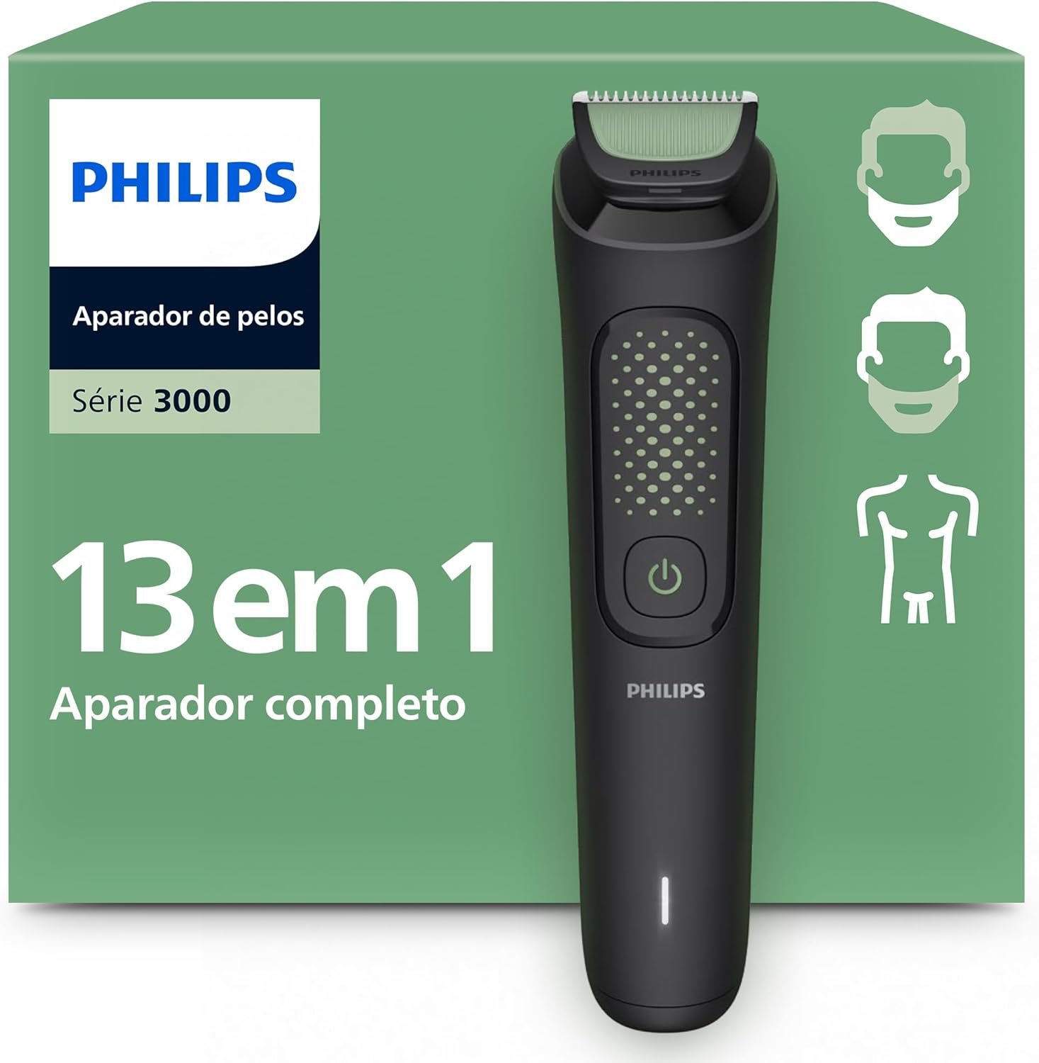 Philips Multigroom Aparador de Pelos 13 em 1 - Barbeador elétrico e Aparador para Rosto, Cabeça e Corpo, Lâminas Autoafiáveis e Amigáveis à Pele, 13 Configurações de Comprimento, Modelo MG3941/15 - Imagem 3