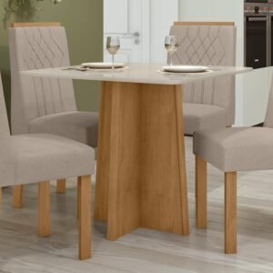 Mesa de Jantar Quadrada 4 Lugares Celebrare Móveis Lopas Amêndoa Clean/Off White