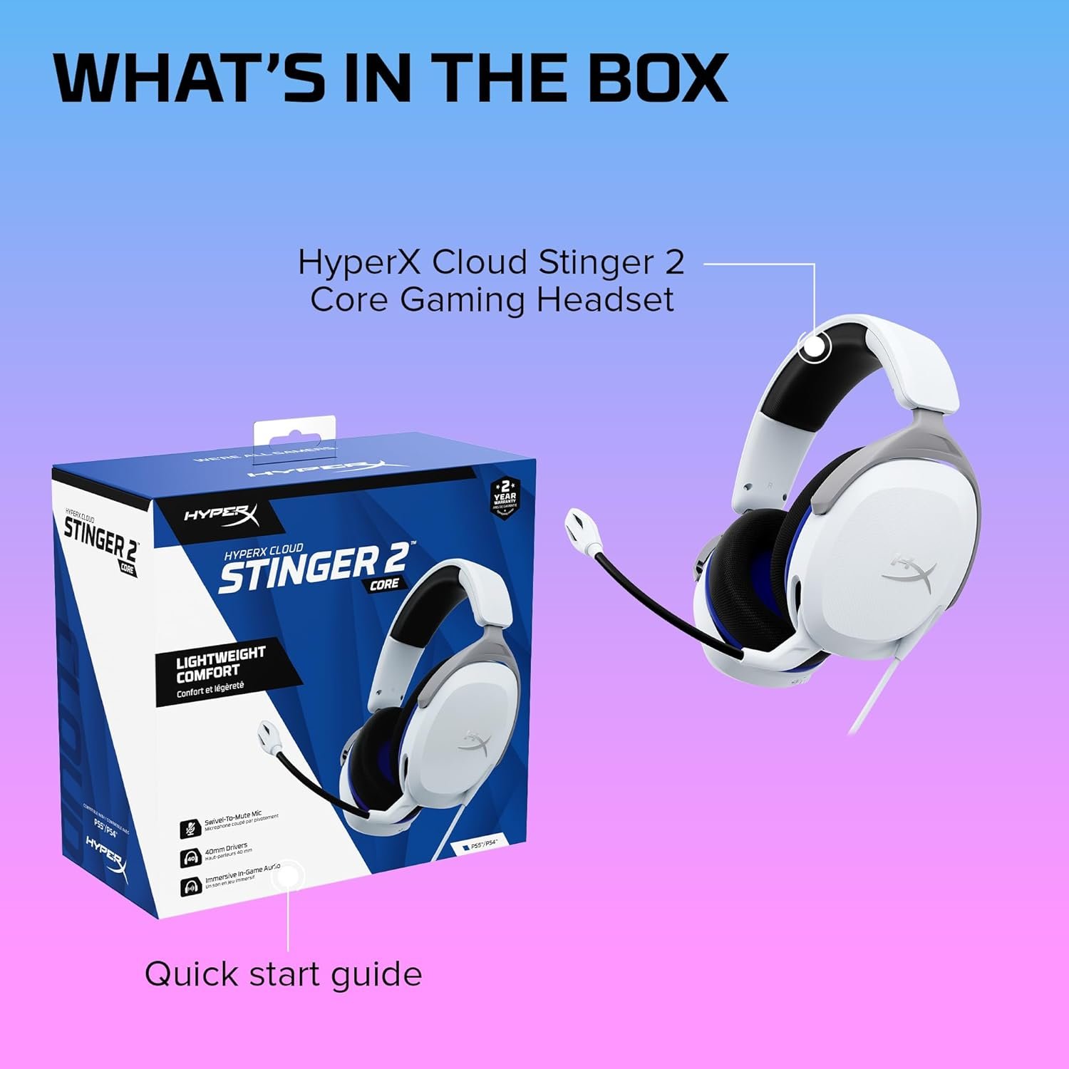 Headset Gamer HyperX Cloud Stinger 2 Core PS5 - para PlayStation, Headset Leve, Microfone com Função de Girar para Silenciar, Drivers de 40 mm, Branco (6H9B5AA) - Imagem 8