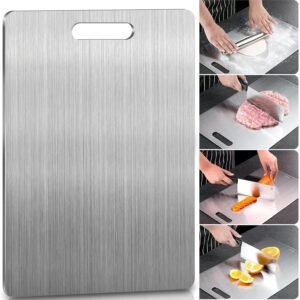 Tábua de Corte de Titânio Inoxidável 46x30cm – Antibacteriana, Resistente e Durável para Cozinha, Carne, Legumes – 1 Peça