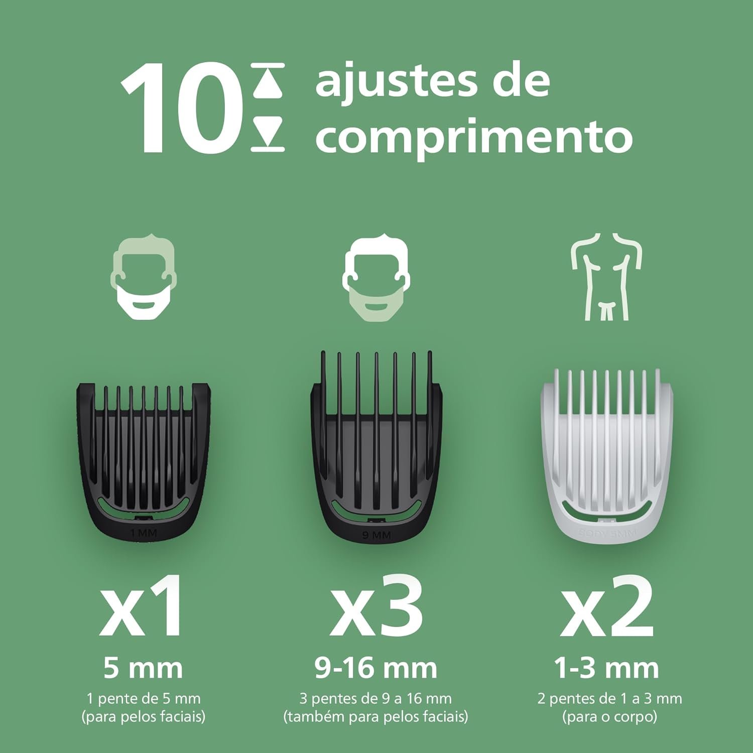 Philips Multigroom Aparador de Pelos 10 em 1 3000 Series, Barbeador elétrico e Aparador para Rosto, Cabeça e Corpo, Lâminas Autoafiáveis para a Pele, 10 Configurações de Comprimento, Modelo MG3931/15 - Imagem 6