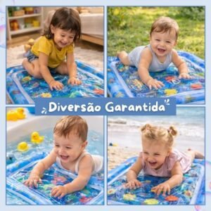 Tapete de Água Inflável para Bebês, Atividade Sensorial com Tema Oceano, Brinquedo de Barriga para Desenvolvimento Infantil, Náo Vaza. (Azul)
