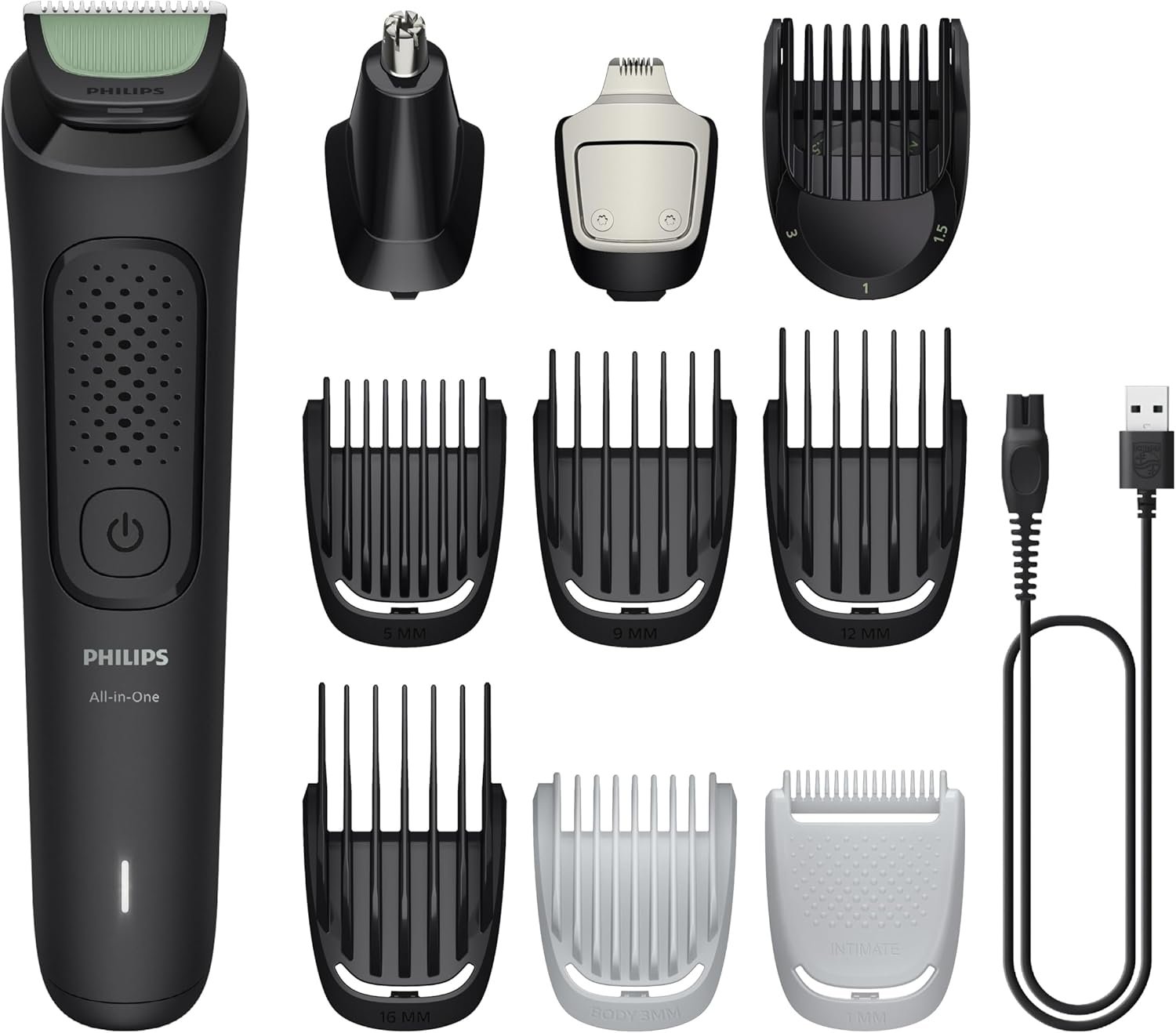 Philips Multigroom Aparador de Pelos 10 em 1 3000 Series, Barbeador elétrico e Aparador para Rosto, Cabeça e Corpo, Lâminas Autoafiáveis para a Pele, 10 Configurações de Comprimento, Modelo MG3931/15