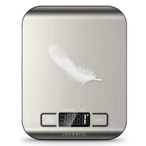 CROWNFUL Balança de alimentos, balança digital de cozinha de 5 kg, peso onças e gramas para cozinhar e assar, 6 unidades com função de tara (bateria incluída)