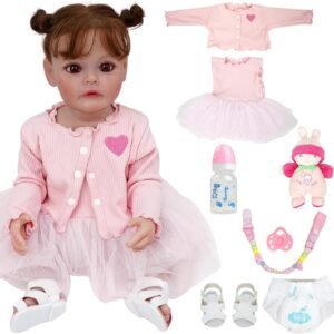 Brastoy Bebê Reborn Boneca Pintada Silicone Menina Original (55cm Menina Rosa)