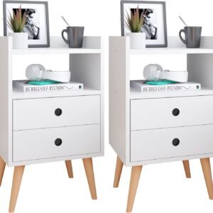 Conjunto Mesa de Cabeceira Kit Mesinha Canto Quarto Lateral Cama 2 Gavetas Organizadoras Retrô Quarto – Dream RPM (BRANCO)