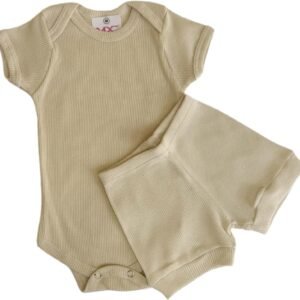 Kit Conjunto Body Short Tapa Fralda Bebê Liso Menino Menina Manga Curta Antialérgico Malha Algodão Canelado MXC BRASIL