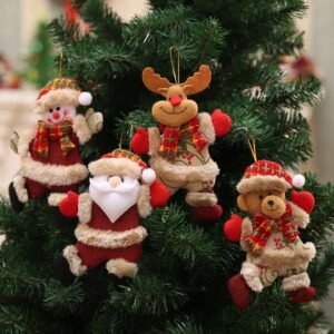 Enfeites de árvore de Natal, 4 peças, enfeites de pelúcia para pendurar em árvore de Natal, Papai Noel, boneco de neve, alce, urso, ornamentos para decoração de festa de Natal (homem de neve)