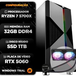 PC GAMER HERTZ® RYZEN 7 5700X WATER COOLER 240MM 32GB SSD 1TB RTX 5060 8GB GABINETE GAMER