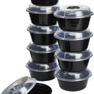 Goodcook Tigela de preparação de refeições segura para micro-ondas e freezer, pacote com 10, preta, 4 xícaras