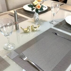 Kit 6 Peças Jogo Americano Retangular – Sousplat para Mesa Posta – Jogo Americano Elegante para Jantar, Almoço e Café – Lavável e Resistente – Shop100 (Cinza)