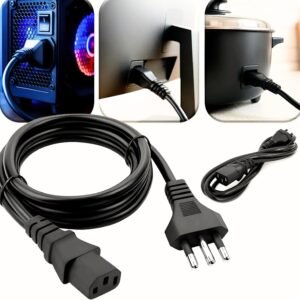 Cabo de Energia 3 Pinos Universal 1,5m para PC, Monitor, Impressora, TV e Panela Elétrica – Cabo de Força Tripolar Compatível com Eletrônicos