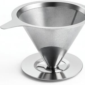 Coador de Cafe Inox Reutilizavel Filtro Permanente 102 com Suporte Integrado, Peneira Fina Dupla Camada, Lavavel e Ecologico, Ideal para Cafa Manual sem Papel, Compativel com Xicaras e Garrafas