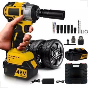 Chave de Impacto 48V Bivolt, Recarregável com 2 Baterias (2000mAh), Alta Velocidade até 2300 RPM – Ferramenta Potente para Uso Doméstico e Profissional