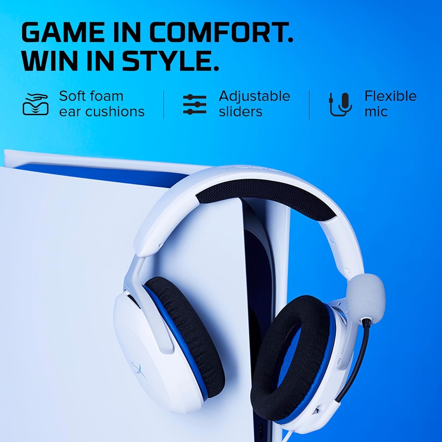 Headset Gamer HyperX Cloud Stinger 2 Core PS5 - para PlayStation, Headset Leve, Microfone com Função de Girar para Silenciar, Drivers de 40 mm, Branco (6H9B5AA) - Imagem 5