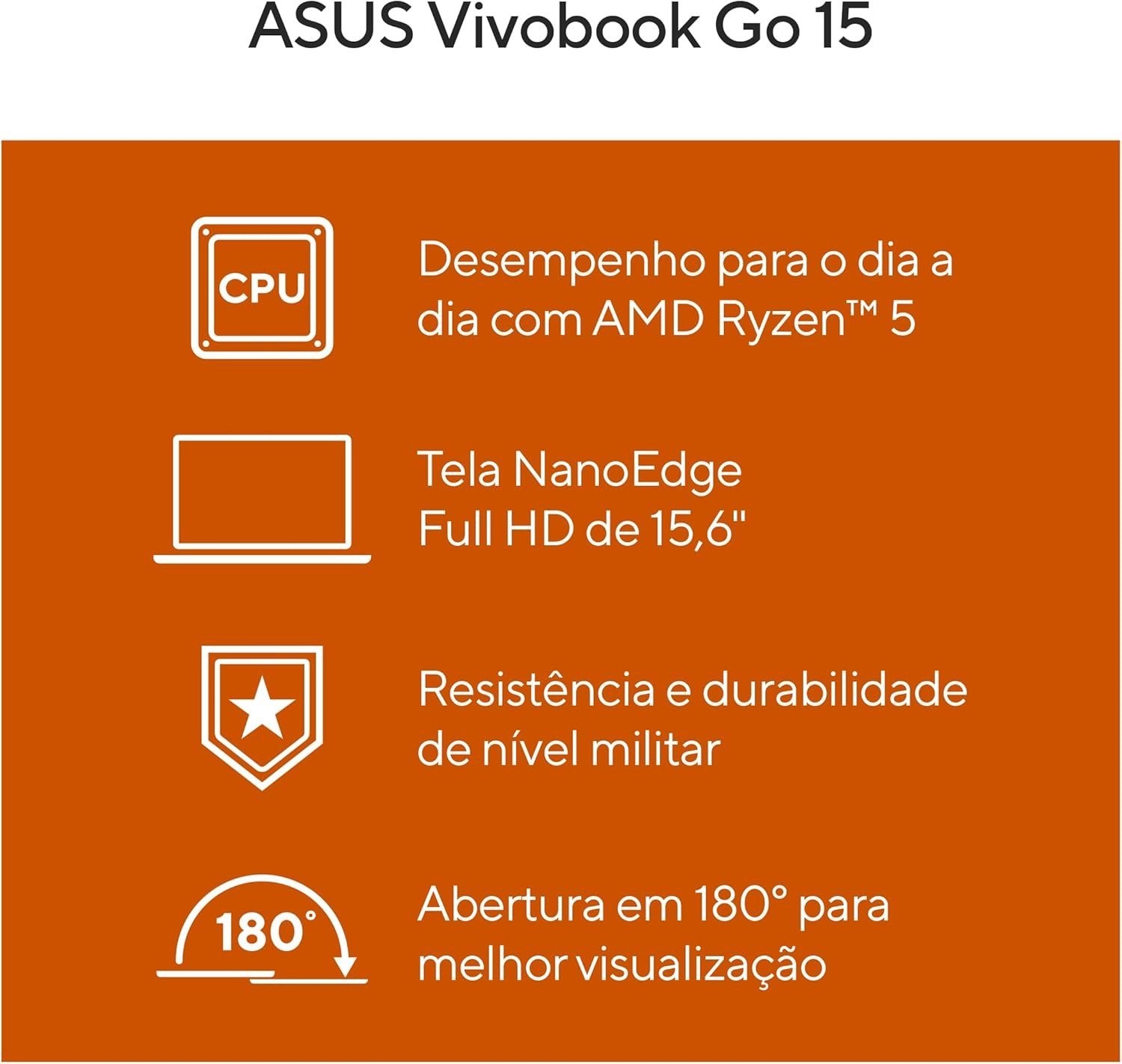 Notebook ASUS VivoBook Go 15, AMD RYZEN 5 7520U, 8GB, 256GB SSD, KeepOS, Tela 15,6" FHD, Mixed Black - E1504FA-NJ731 - Imagem 2