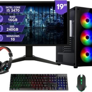 MRPC Computador Completo com Intel Core i5 3470, 16GB DDR3, SSD 240GB, GT 730 4GB, Monitor 19 HD, Kit Gamer com Teclado, Mouse e Headset