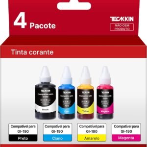 TECKKIN Garrafa de tinta compatível com Canon GI-190 GI190 Compatível com Canon PIXMA G1100 G1110 G2100 G3100 G3102 G3110 G4102 G4110 (4 Botellas)