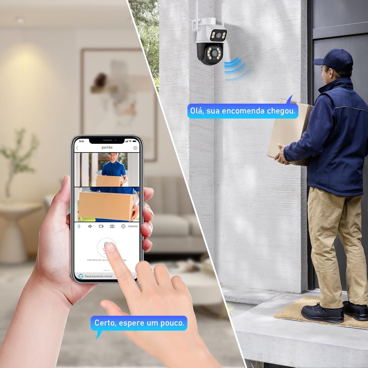 Câmera IP Sem Fio de Segurança Externa HD 3MP, Câmera de Visão Noturna Infravermelha WiFi, Dupla Lente Grande Angular, IP66 à Prova D'água e à Prova de Poeira, Chamada de Voz Bidirecional - Imagem 5