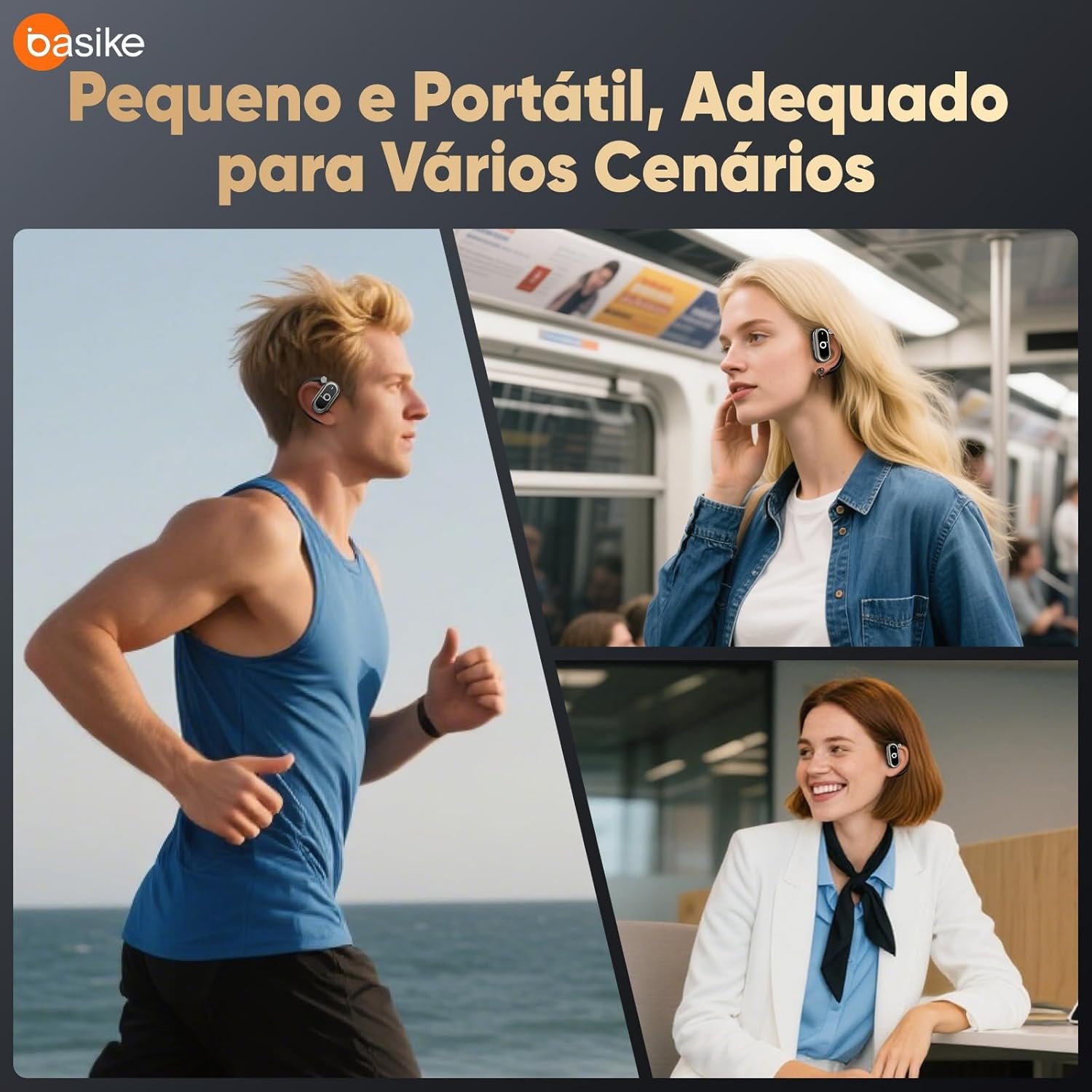 Basike Fone de Ouvido Bluetooth 5.4 OWS, Fone de Ouvido Sem Fio Esportivo HiFi Estéreo Som, IPX4 à Prova D'Água, Redução de Ruído ENC, 30h de Autonomia e Case Voz para Corrida e Exercícios (Preto) - Imagem 7