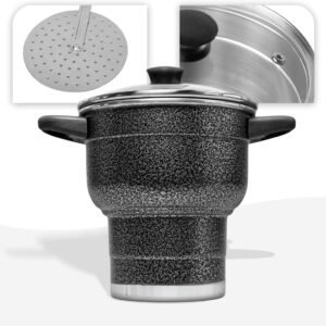 Cuscuzeira 16 Granitta Cuscuzeiro Craquelado Tampa de Vidro Com Válvula de Vapor Inox Resistente Revestimento Externo