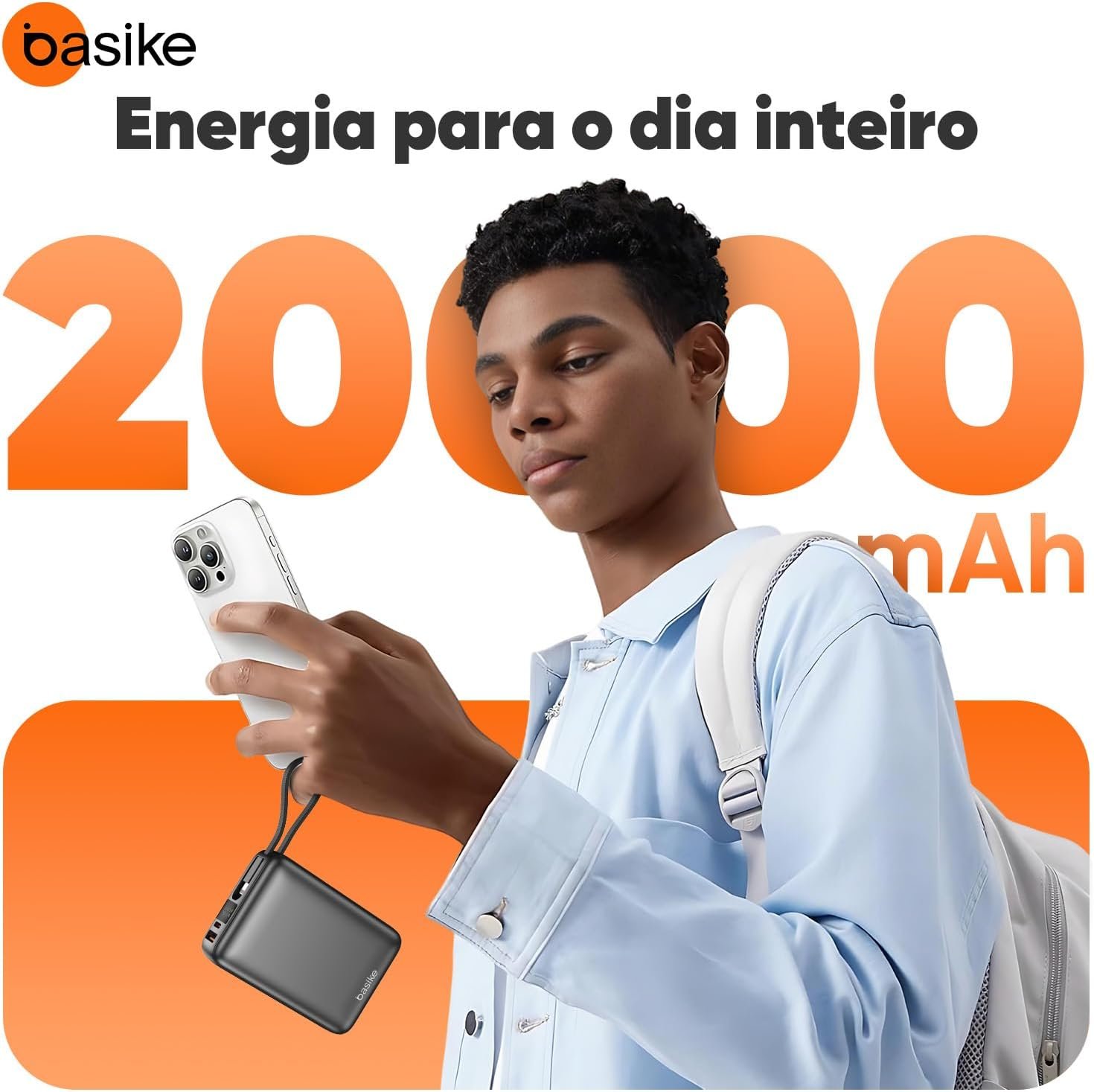 Basike Carregador Portátil, Power Bank 20000mAh com Cabos Integrados, Carregamento Rápido 22.5W(MAX), Compacto, Led Indicador de Bateria para iPhone/Samsung/Huawei/Xiaomi (Cinza) - Imagem 7