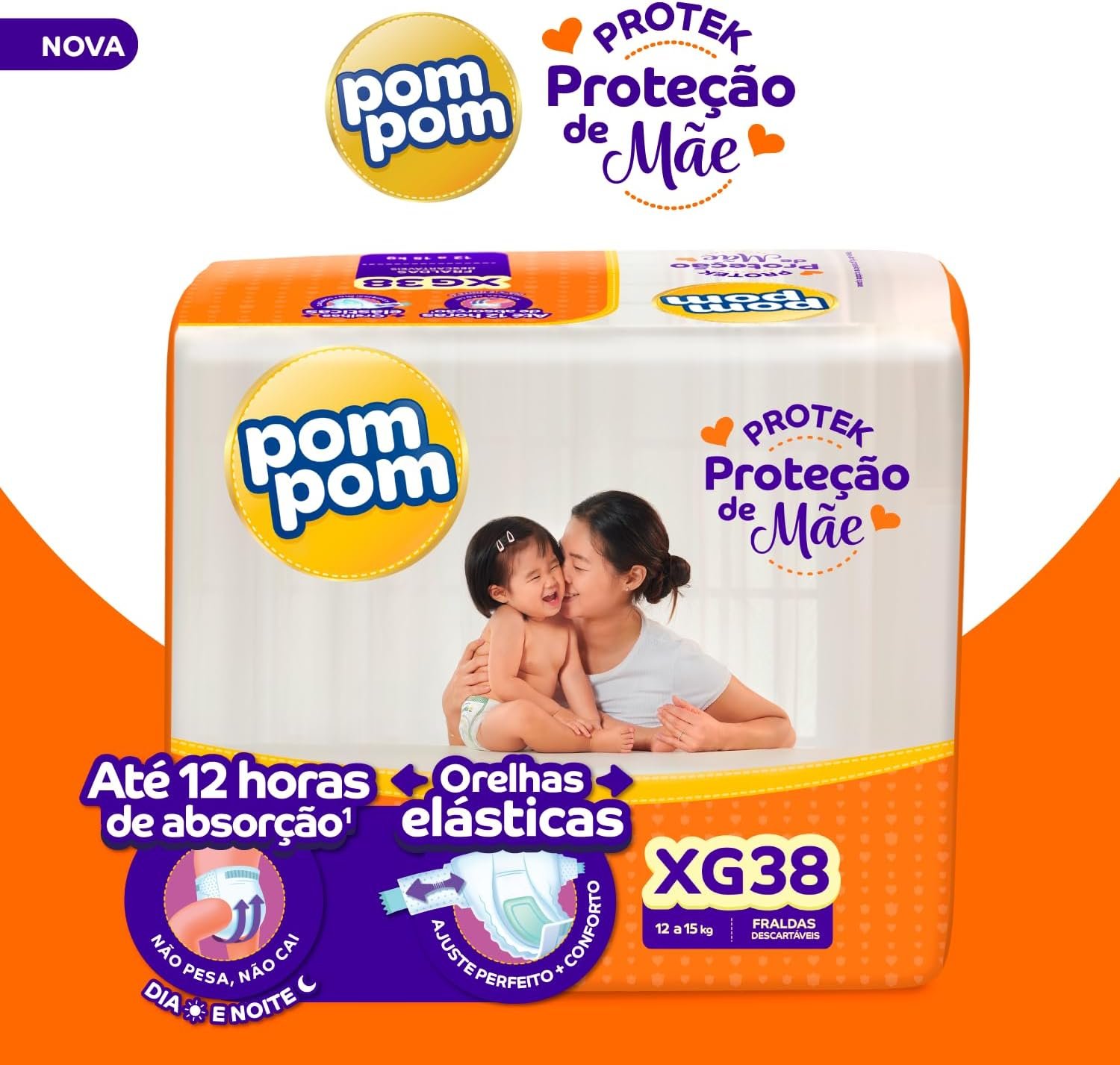 Fralda Pom Pom Protek Proteção de Mãe Mega XG 38 Unidades - Imagem 3