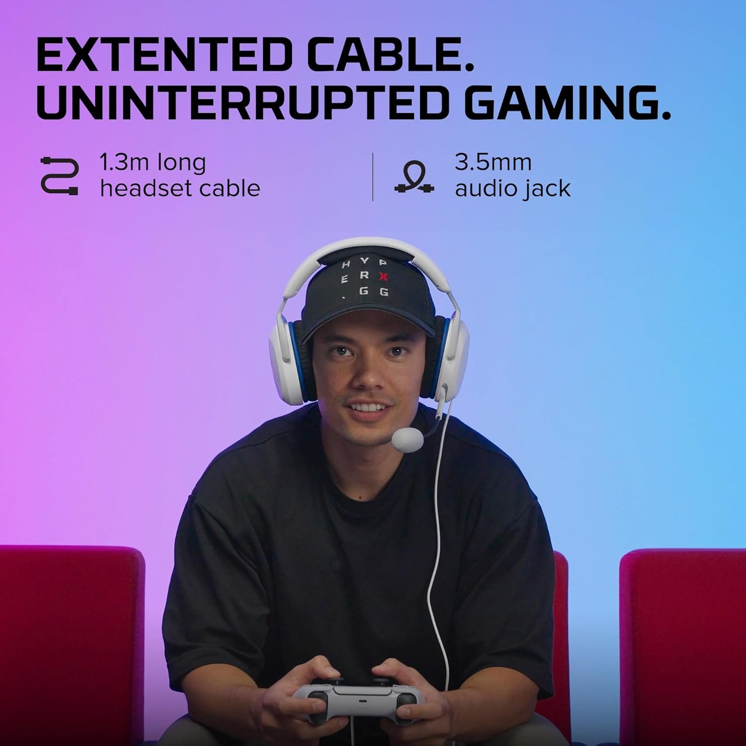 Headset Gamer HyperX Cloud Stinger 2 Core PS5 - para PlayStation, Headset Leve, Microfone com Função de Girar para Silenciar, Drivers de 40 mm, Branco (6H9B5AA) - Imagem 2