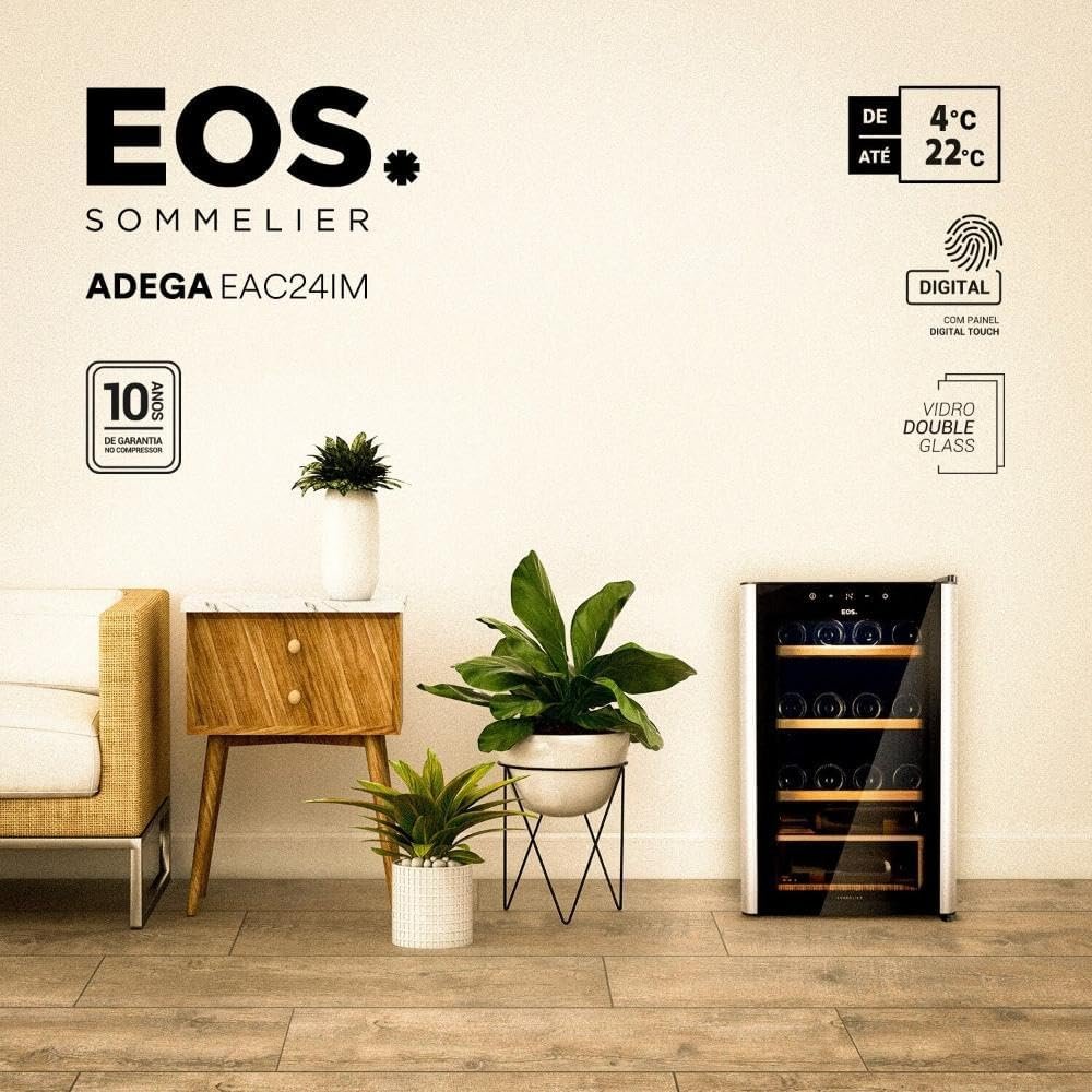 Adega Climatizada 22 Garrafas Eos Premium com Porta de Vidro e Inox Prateleira de Madeira com Compressor Eac24im 220v - Imagem 3