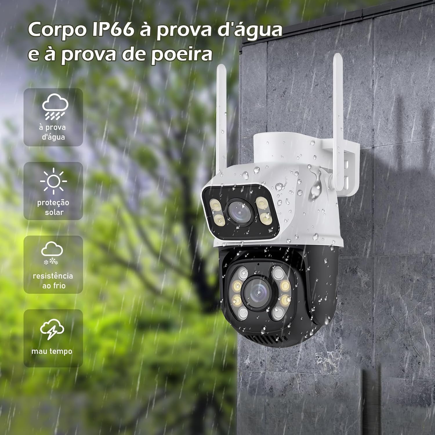 Câmera IP Sem Fio de Segurança Externa HD 3MP, Câmera de Visão Noturna Infravermelha WiFi, Dupla Lente Grande Angular, IP66 à Prova D'água e à Prova de Poeira, Chamada de Voz Bidirecional - Imagem 7