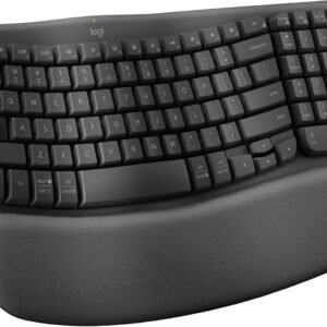Teclado Ergonômico sem fio Logitech Wave Keys com Design Ondulado, Suporte para Descanso de Pulso Acolchoado, Bluetooth ou Receptor USB Logi Bolt, Compatível com Windows/Mac e Layout US – Grafite