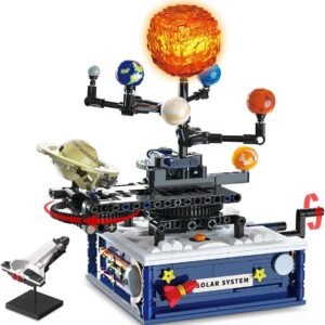 Conjunto de Blocos de Montar Construção Sistema Solar – Brinquedo de Planeta Giratório, Inclui Nove Planetas e Conjunto de Foguetes, Adequado para Crianças de 8 a 14 Anos, STEM Brinquedos