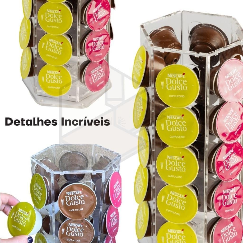 Torre Organizadora em Acrílico Transparente para Cápsulas de Café, 31,5 x 6,5 cm, Capacidade 30 Cápsulas, Acabamento Artesanal - Imagem 4