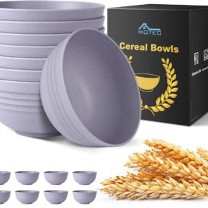 HOTEC Tigelas de cereais de palha de trigo inquebráveis – Tigelas de sopa e salada seguras para micro-ondas e lava-louças, conjunto de 8, 737 g, livre de BPA, roxo