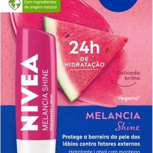 NIVEA Hidratante Labial Melancia Shine 4,8g – Cuidado intensivo para seus lábios, hidratação prolongada, delicioso aroma de melancia, pigmentos brilhantes e cor delicada