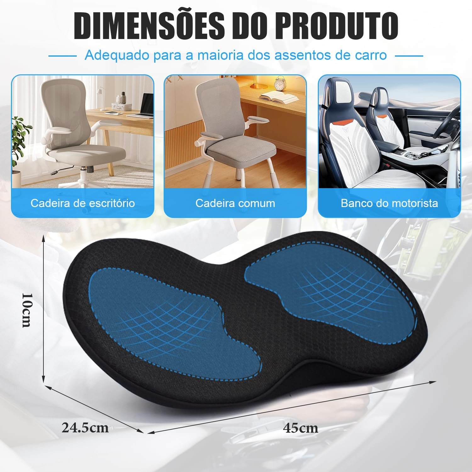 Almofadas de Assento de Carro para Dirigir, Almofada de Espuma Viscoelástica para Assento de Carro, Almofada para Cadeira, Almofada Coccix, Tapete de Aumento de Altura para Assento de Carro - Imagem 2