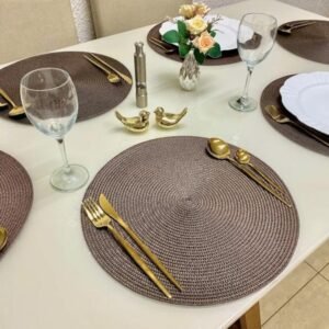 Kit 6 Peças Jogo Americano Redondo – Sousplat Redondo para Mesa Posta – Jogo Americano Elegante para Jantar, Almoço e Café – UpShop (Marrom claro)
