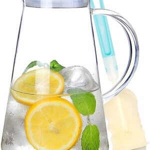 SUSTEAS Jarra de vidro de 2 litros de 1,927 g com tampa, garrafa de água de vidro resistente ao calor fácil de limpar com alça para bebidas quentes/frias – água, bebida fria, chá gelado e suco, com 1