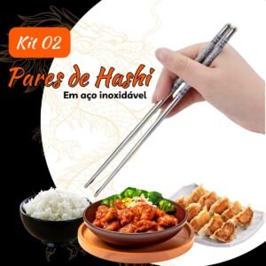 Kit 2 Par Hashi Aço Inox Com Estampa Estilo Vintage Qualidade 22cm – Prime