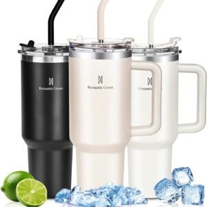 Vipelf Copo Térmico com Canudo 1,2L, Tampa e Alça, Garrafa Termica de Cerveja Caneca Termica com Canudo para Cafe Chá Fitness, Viagem Vácuo Dupla Camada