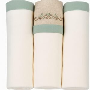 Cueiro para Bebê 100% Algodão Kit com 3 Unidades 80x80cm | Tecido Suave e Respirável | Ideal para Enxoval, Maternidade, Naninha e Proteção Diária (Creme/Verde)