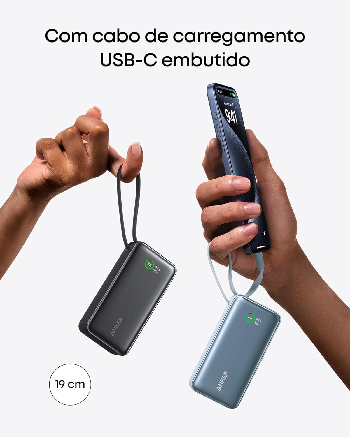 Anker Nano Power Bank, Carregador Portátil de 10.000 mAh com Cabo USB-C Integrado, Saída Máxima de 30W, para iPhone 17/iPhone 16/Série 15, MacBook, AirPods e Mais, Preto - Imagem 3