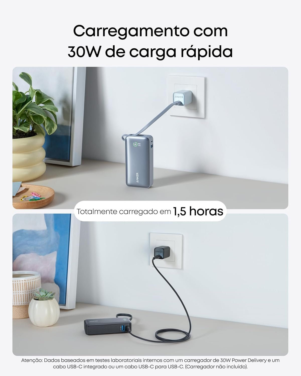 Anker Nano Power Bank, Carregador Portátil de 10.000 mAh com Cabo USB-C Integrado, Saída Máxima de 30W, para iPhone 17/iPhone 16/Série 15, MacBook, AirPods e Mais, Preto - Imagem 5